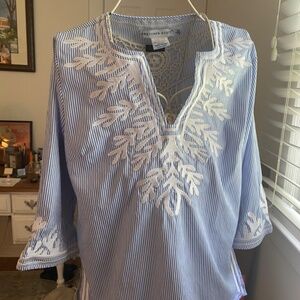 Gretchen Scott Blue Striped Blouse